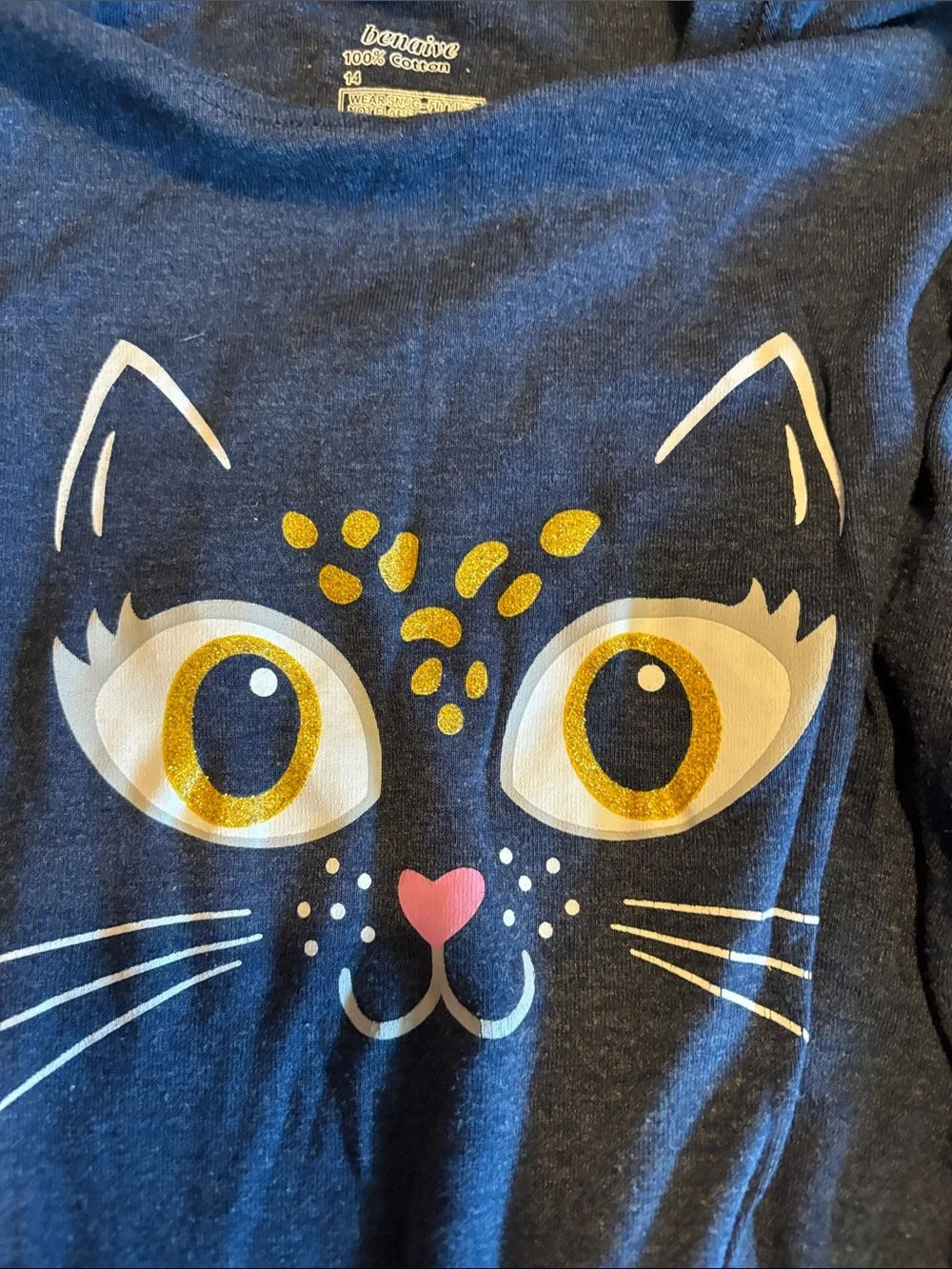 Girls' Navy Cat Face Long-Sleeve Pajama Set
